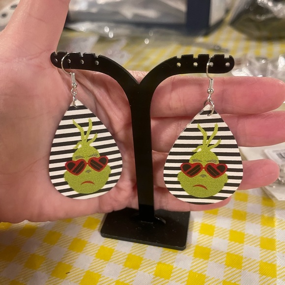Grinch Earrings. (2) sided made of thick faux leather. - Picture 8 of 16